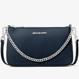 Michael Kors Navy Crossbody Bag with Silver Chain NWT